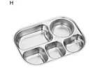 Thickened Stainless Steel Dinner Plate with Lid Dishwasher Safe Large Capacity Dinnerware 2/3/4/5/6 Grids Round Rectangle Serving Tray for School-H