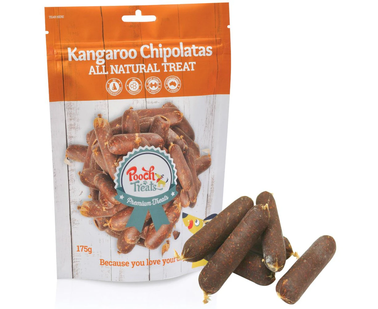 Kangaroo Chipolatas 175 gram Chewy Treat for Dogs & Puppies by Pooch Treats