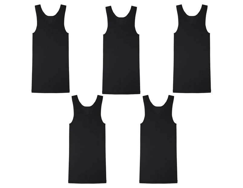 5 Pack Bonds Mens The Original Chesty Cotton Black Plain Singlet Vest Tank Top