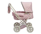 Polka Dots Princess Baby Doll Pram with Easy Removable Bassinet & Basket, Baby Dolls Pram Dolls Accessories, Pink & Gray