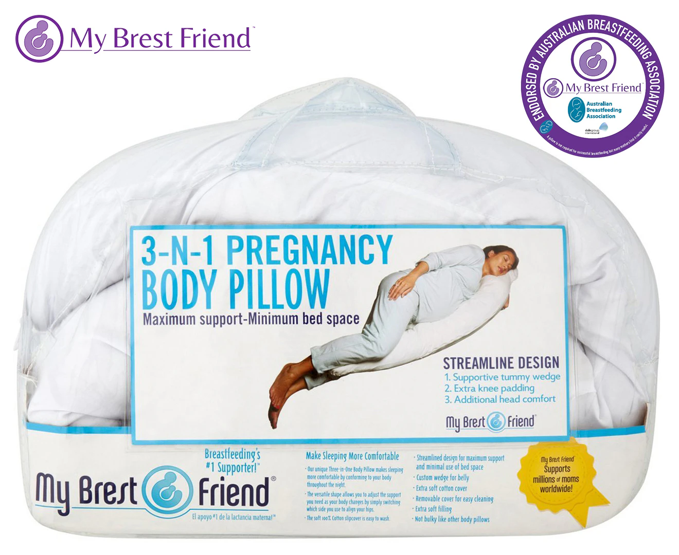 My Brest Friend 3-in-1 Sleeping Body Pillow Maternity/Pregnancy Support White