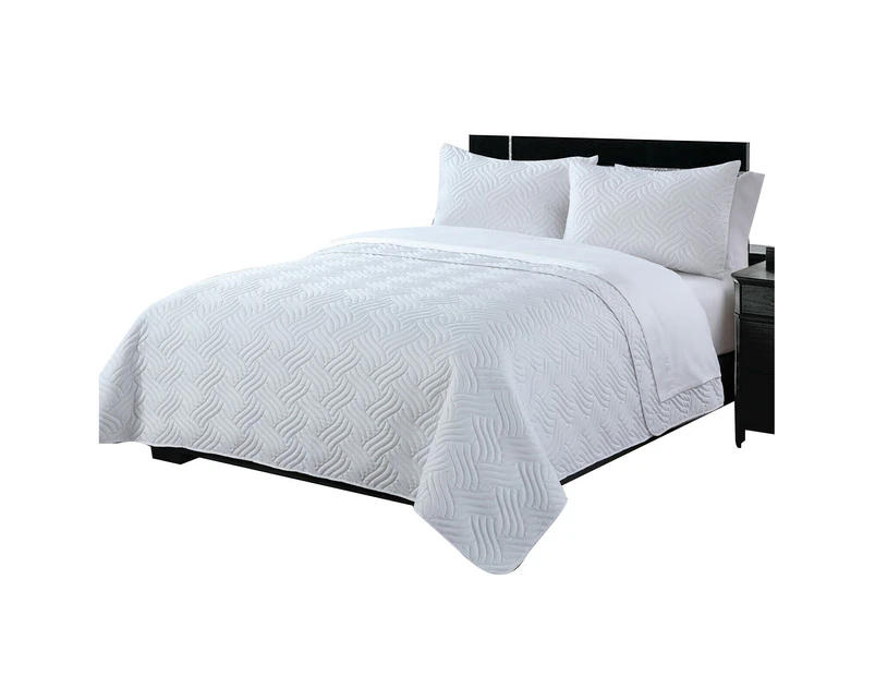 Embossed 3Pc Bedspread Comforter Sets With Pillowcase - White