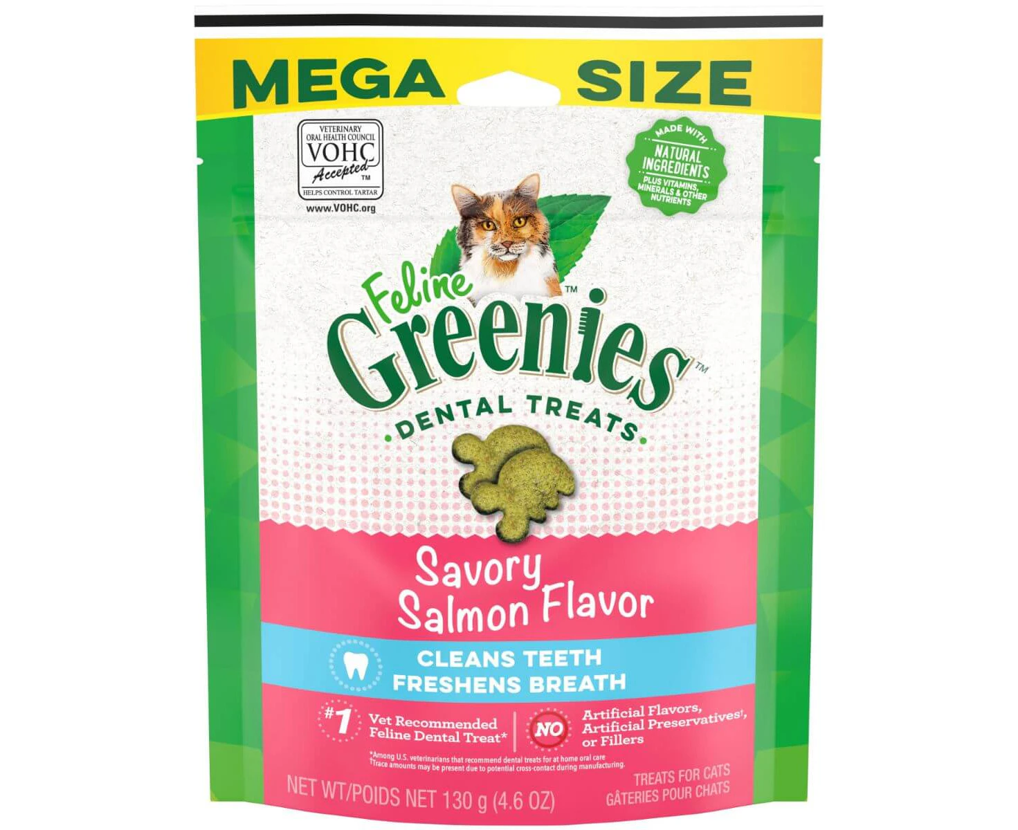 Greenies Feline Dental Treats Savory Salmon Flavor for Cats Mega Size 130g