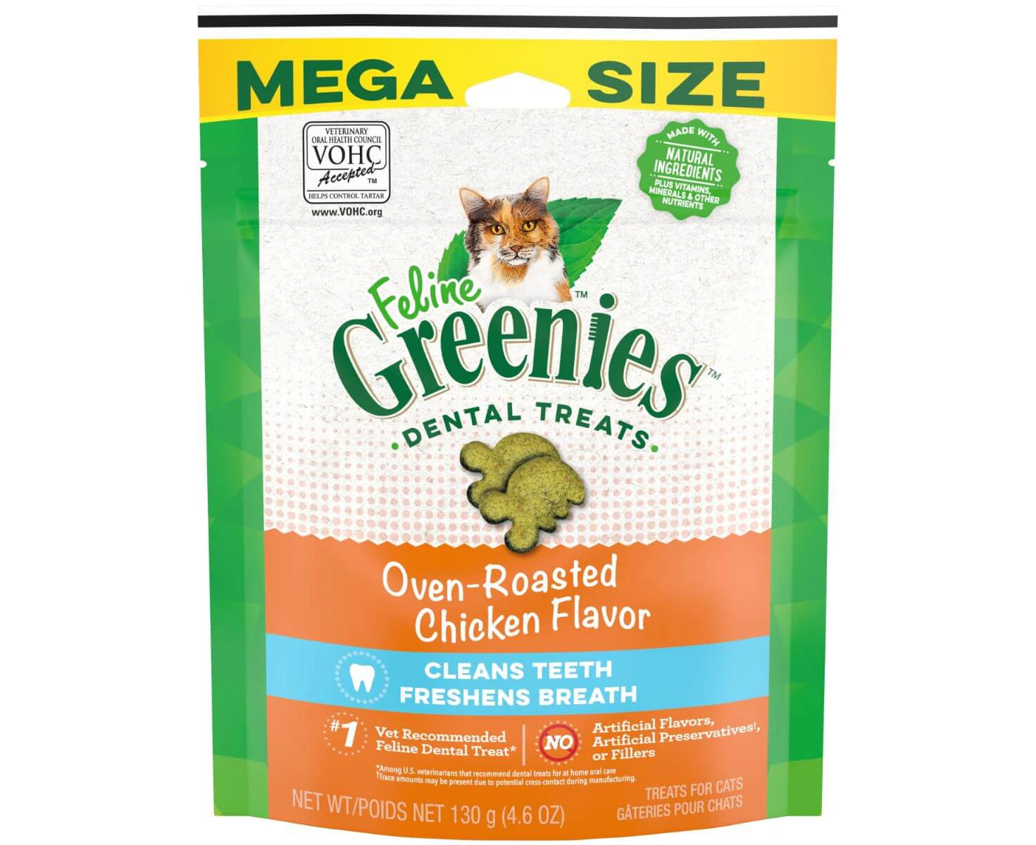 Greenies Feline Dental Treats Oven Roasted Chicken for Cats Mega Size 130g