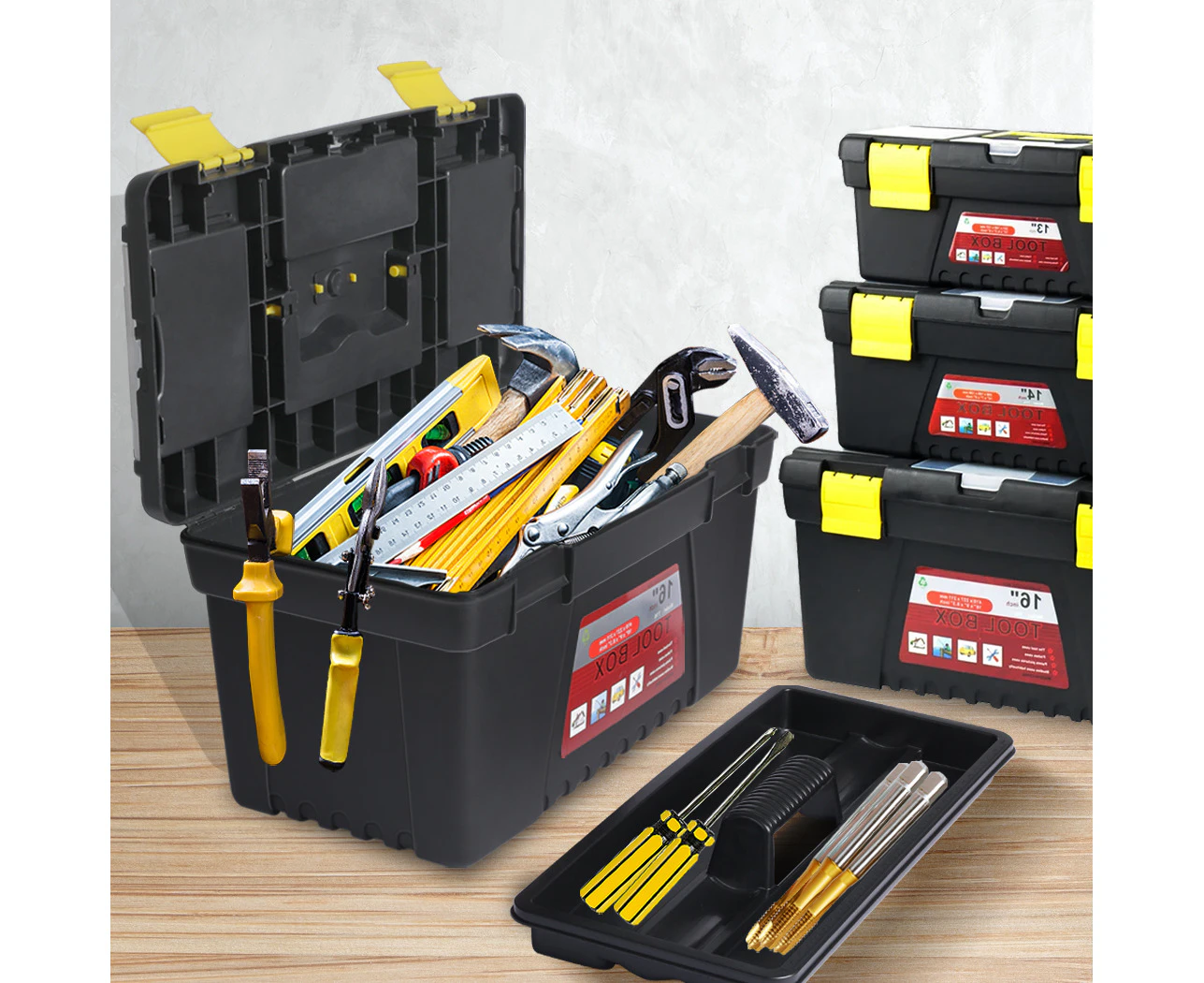 Traderight Tool Storage Set Tool Box 3PCS Lock Organiser Portable Handle Garage