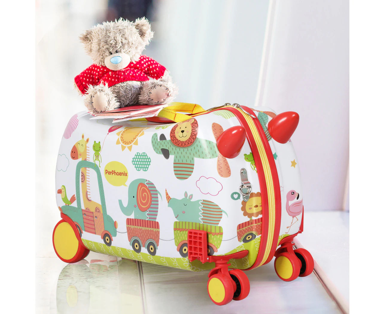 Bopeep Kids Ride On Suitcase Children Travel Luggage Carry Bag Trolley Zoo