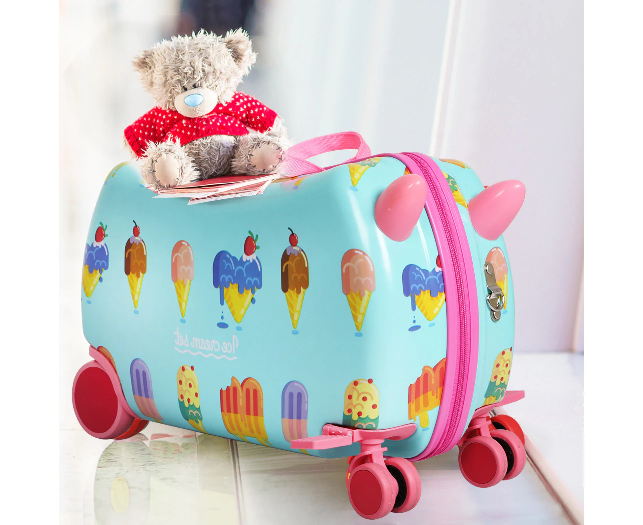 Bopeep Kids Ride On Suitcase Children Travel Luggage Carry Bag Trolley Ice Cream