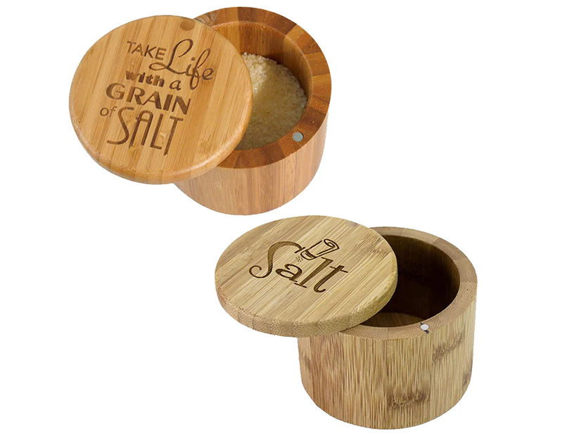 Salt Container With Lid, Salt Shaker, Cumin and Pepper Bowl with Magnetic Swivel Lid(2 PCS)-Bottled logo + French