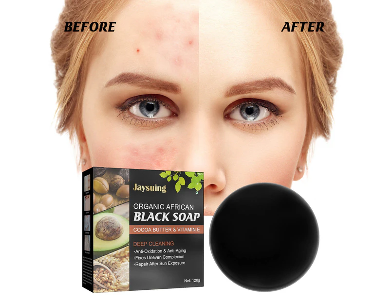 120g Skin Care Soap Nutritional Mild Minimalistic African Body Black Soap for Unisex-Black