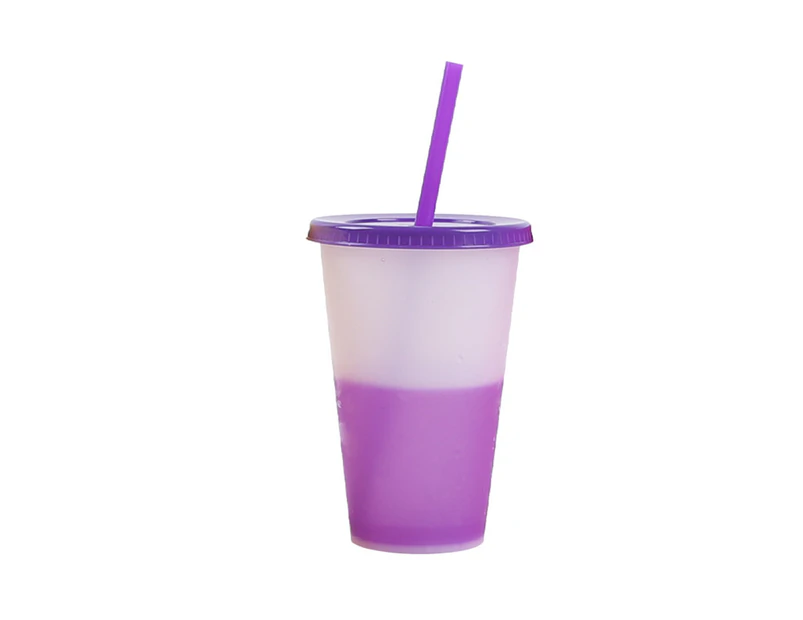 480ML Water Tumbler Creative Decorative Reusable Comfortable Grip Color Changing Discoloration for Home-Purple