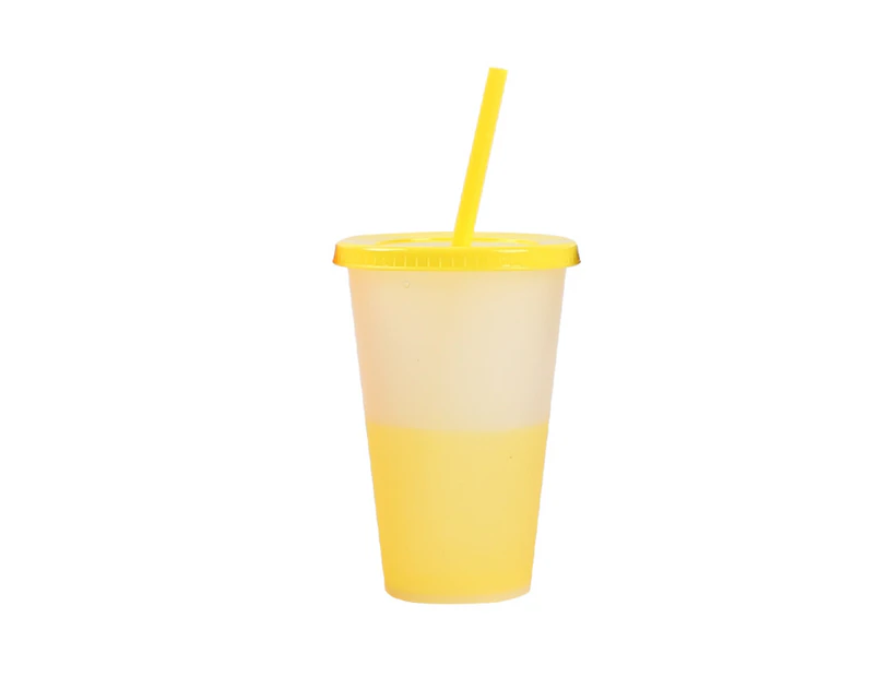 480ML Water Tumbler Creative Decorative Reusable Comfortable Grip Color Changing Discoloration for Home-Yellow