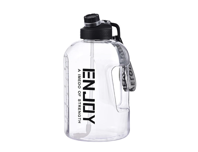 2200ml  Water Bottle Large Capacity Airtight Plastic Cycling Sports Water Jug with Straw Household Supplies -Black