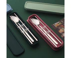 Portable 304 Stainless Steel Chopsticks Spoon Set Dinnerware with Storage Box-Pink