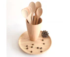 5Pcs Wooden Handmade Long Handle Eating Cooking Soup Spoons Kitchen Utensil-6#