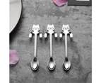 2Pcs Stainless Steel Spoon Cartoon Cat Long Handle Lovely Dessert Soup Flatware-3#
