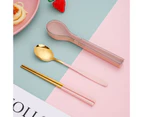 3Pcs/Set Chopstick Set Food Grade Corrosion-resistant Stainless Steel Anti-slip Spoon Cutlery Set for Travel-Pink