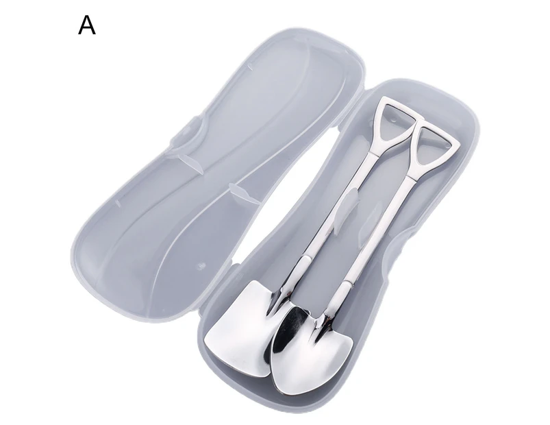 2Pcs Shovel Spoon Cute Round Edge Multi-function Novelty Stainless Steel Ice Cream Dessert Spoon for Party-Silver