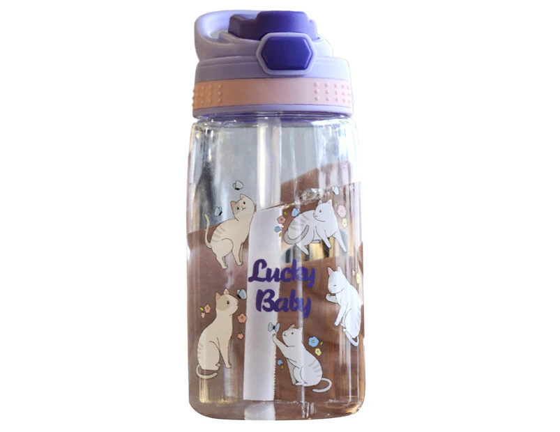 780ml Drinking Bottle Cartoon Pattern Leakproof Plastic Kids Students Straw Cup for Sports-Purple