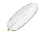 Exquisite Plate Stylish Porcelain Creative Feather Shape Food Plate for Home-White