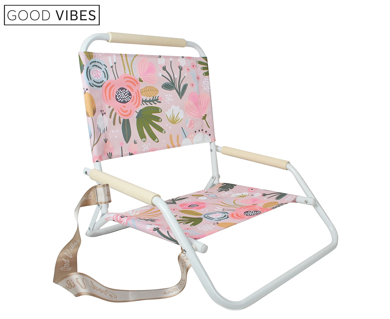 Good Vibes 60x58cm Beach/Outdoor Chair Foldable Peony Bloom w/ Steel Frame White