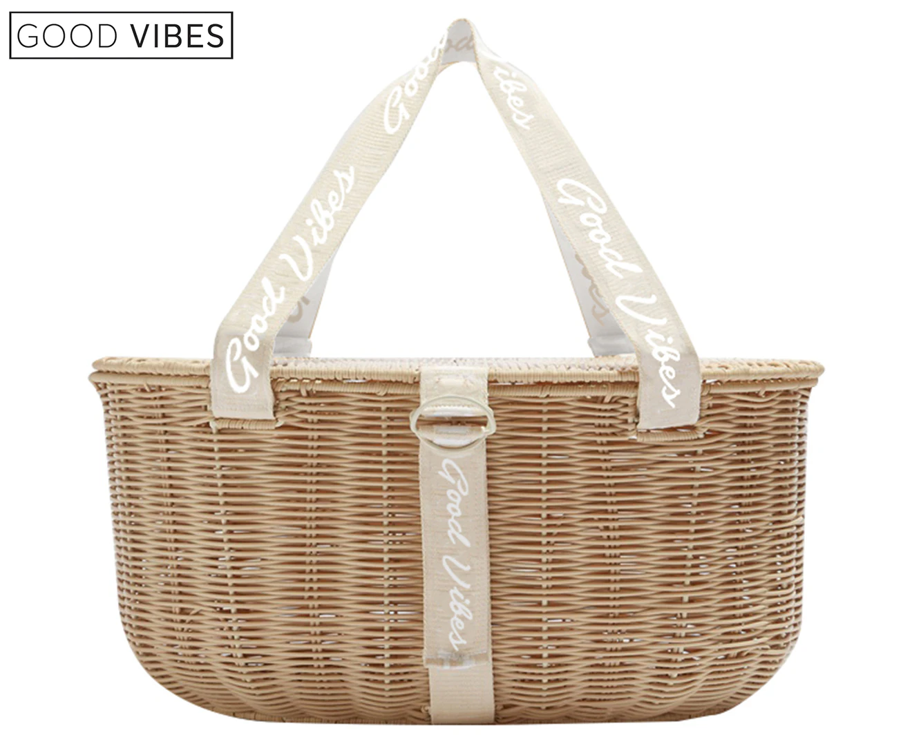 Good Vibes MC 45cm Rattan Insulated Picnic Basket w/ Handle Oblong Storage NTRL