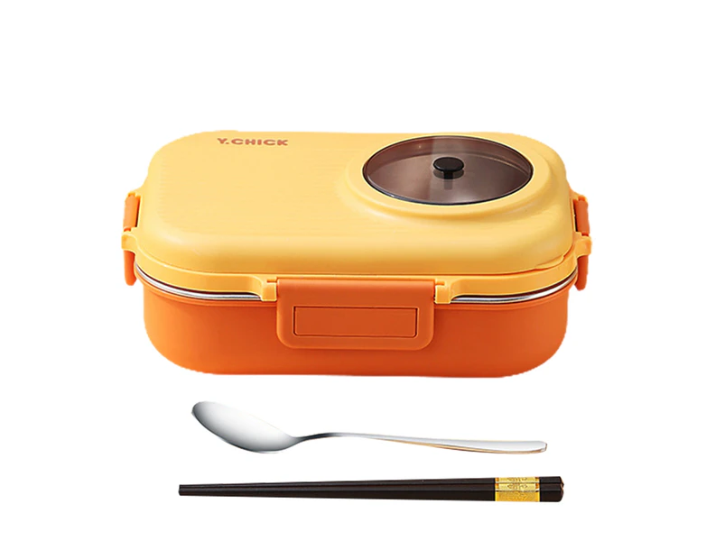 1 Set 900ml Camera Appearance Cutlery Slot Large Capacity Bento Box with Chopsticks Spoon Bento Box Cartoon Double Layer Separate Lunch Box for School-1#