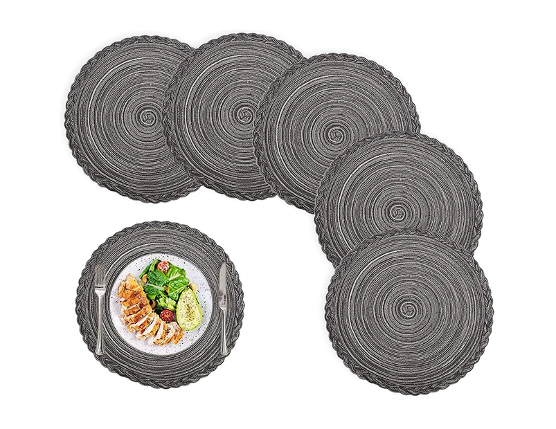 Round Placemats Set of 6,Woven Washable Heat Resistant Table Mats