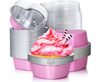 Aluminum Foil Cake Pan Heart Shaped Cupcake Cup with Lids(40 Sets)