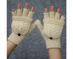 Flip Cute Dual-use Wool Gloves, Warm Autumn and Winter Half-finger and Half-finger Wool Gloves for Women and Men - Beige
