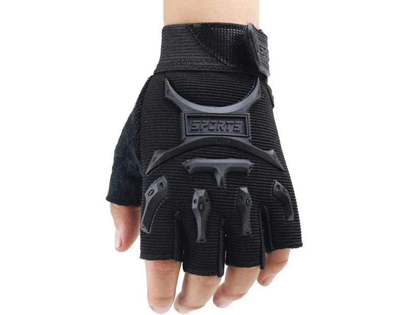 Children's outdoor sports half finger non-slip breathable gloves - Black