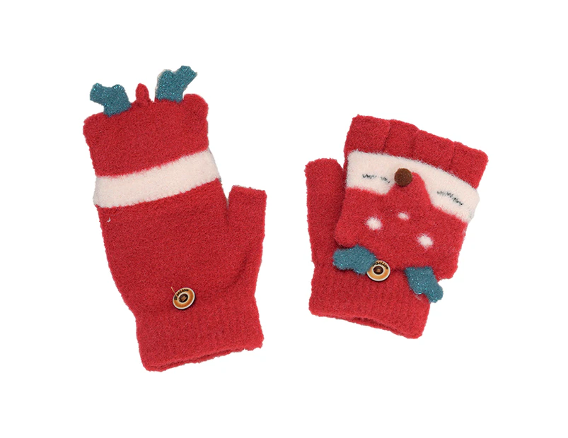 Children's cute Kitty warm gloves winter knitted mittens - Bright red