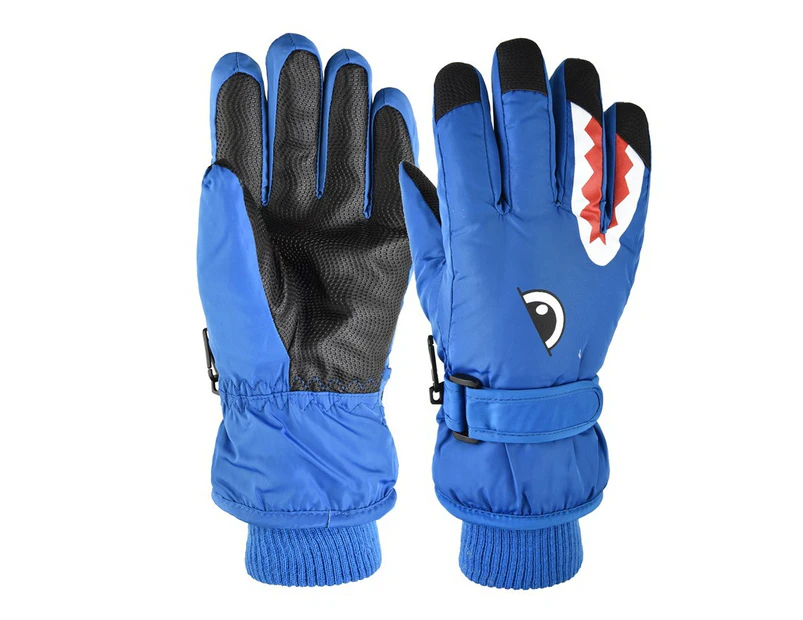 Children's ski gloves autumn and winter outdoor riding cycling extended warm student gloves - Sky blue