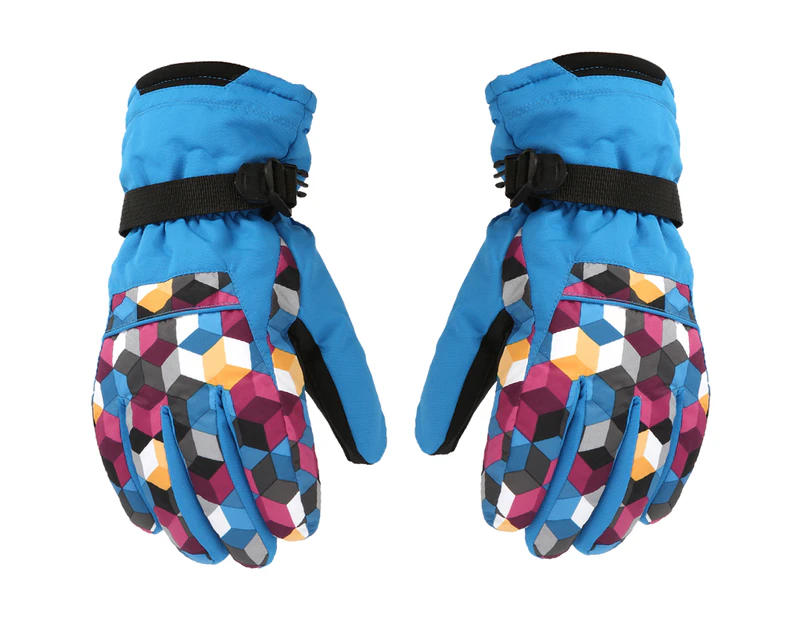 Children's waterproof ski gloves new warm plus velvet mittens cartoon pattern - Blue