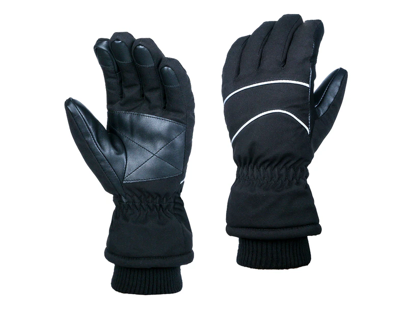 Ski gloves men's and women's sports cycling outdoor windproof and fleece warm - Black
