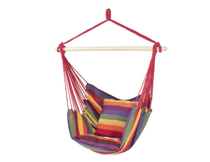 Oweite Rainbow 130*100cm Garden Deluxe Hanging Hammock Chair Swing Outdoor/Indoor Camping With 2 Pillows + Stick