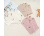 Winter touch screen gloves Warm wool lined knit gloves elastic cuffs - Leather powder
