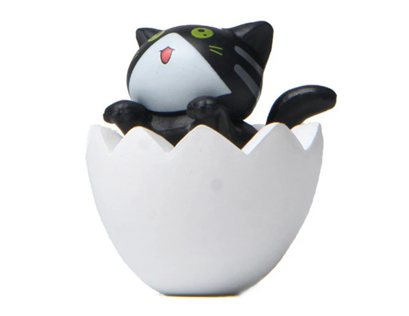 Cat Ornament Lovely Vivid Expression Solid Model Creative Micro Landscape Gardening Doll Collectible Eggshell Cat Figure Decoration Car Decoration-Black