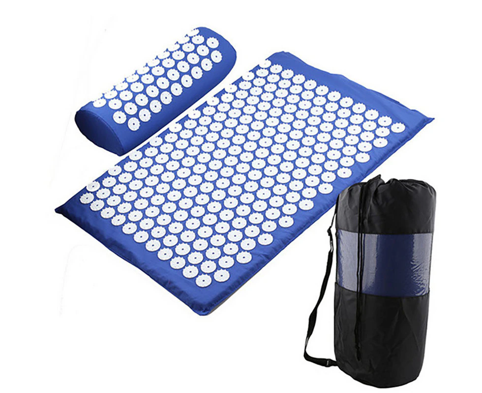 Massage Acupressure Mat Yoga Shakti Sit Lying Mats Pain Stress Soreness Relax Pillow - Blue