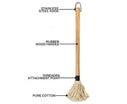 Grill Basting Mop Wooden Long Handle with 4 Extra Replacement Heads for BBQ Grilling Smoking Steak
