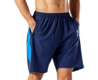 Men's Casual Sports Quick Dry Workout Running or Gym Training Short with Zipper Pockets$Men's Workout Running Shorts Quick Dry Athletic Performance Shorts - Dark Blue With Sky Blue