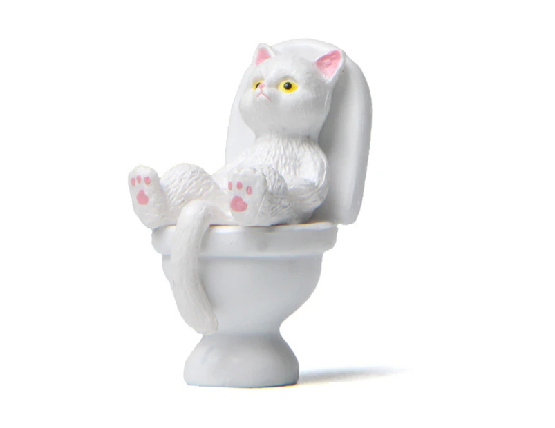 Mini Cat Model High Simulation Vivid Expression Decoration Accessories Toilet Miniature Cat Animal Model Toy for Kids-White
