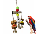 Parrot Parakeet Hanging Swing Bell Toy Bird Perch Bar Colorful Beads Cage Decor-Random Color