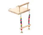 Parrots Swing Toy Wood Platform Colorful Beads Cage Toy Bird Perch Hanging Swing Toy with Bells Cage Accessories-Wooden Color