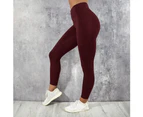 Fashion Elastic Women Fitness Yoga Running Stretch Leggings Pants with Pocket-Wine Red