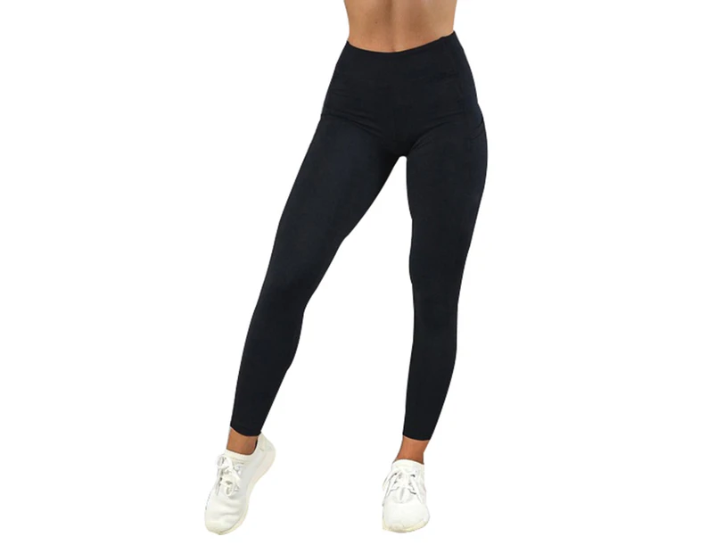 Fashion Elastic Women Fitness Yoga Running Stretch Leggings Pants with Pocket-Black
