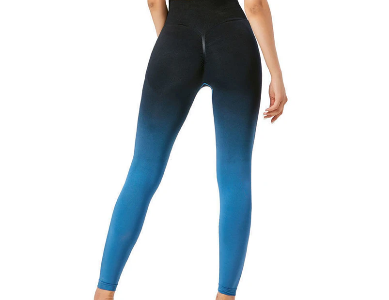 Sport Legging High Waist Super Stretchy Contrast Color Women Yoga Workout Pants for Fitness-Blue