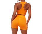 Sleeveless Solid Color Vest Shorts Set High Waist Women U-neck Bra Top High Waist Shorts Gym Clothing-Light Orange