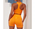 Sleeveless Solid Color Vest Shorts Set High Waist Women U-neck Bra Top High Waist Shorts Gym Clothing-Light Orange