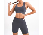 2Pcs Workout Set Seamless Super Soft Nylon Bra Gym Shorts Sports Suit Yoga Outfits for Women-Dark Grey