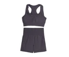2Pcs Workout Set Seamless Super Soft Nylon Bra Gym Shorts Sports Suit Yoga Outfits for Women-Dark Grey